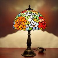 ราคา MOONLIGHT 30cm Vintage Tiffany Bedroom Lamp European and American Stained Glass Craft Bedside Lamp Pastoral Bar Mediterranean Light (10890924742)