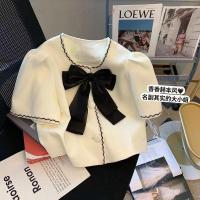 ราคา เสื้อเชิ้ตแขนสั้น ประดับโบว์ สีคอนทราสต์ แฟชั่นฤดูร้อน สไตล์ชาแนล สําหรับผู้หญิง (20797306986)