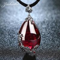 ราคา JIASHUNTAI Retro 100 925 Silver Sterling Royal Natural Red Garnet Chalcedony Agate Gemstone Pendant Necklace Jewelry For Women (12905073528)