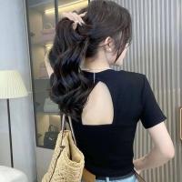 ราคา เสื้อยืดสีทึบโชว์หลังสำหรับผู้หญิงเสื้อโชว์สะดือทรงสั้นเสื้อแขนสั้นสำหรับหน้าร้อนโชว์ก้นดีไซน์โดดเด่น (19078787880)