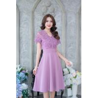 ราคา เดรสไปงาน เดรสออกงาน สีม่วง ทรงเอ ต่อลูกไม้ช่วงบนสวยดูดีมากๆ ค่ะ M 3XL มีซับในอย่างดีค่ะ (14331440399)