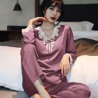 ราคา รับประกันของแท้ ชุดนอนผ้าไหมลูกไม้แขนยาวแบบสองตัว (18671260812)