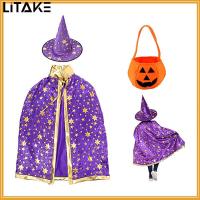 ราคา 3pcs Wizard Cape Witch Cloak With Hat Pumpkin Bag Halloween Costume Cosplay Props For Kids Party Stage Performance (20202800437)