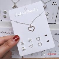 ราคา yixiayun สร้อยคอจี้เพทายสุดอินเทรนด์สไตล์เกาหลีพร้อมตุ้มหู4คู่ชุดเครื่องประดับแฟชั่นต่างหูห่วงโซ่สีเงินแบบเรียบง่าย (19988278319)