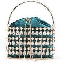 ราคา Luxury Diamond Party Mini Handbag Wedding Clutch Evening Clutch Ladies Metal Hollow Cage Bucket Bag (19794427354)
