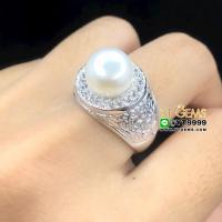 ราคา แหวนไข่มุก ล้อมเพชร แหวนเงินแท้ ชุบทองคำขาว ไข่มุกแท้ YTG 10210 (17457206304)