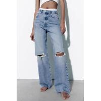 ราคา ZARA กางเกงยีนส์ขากางเกงขาบานกว้างสำหรับผู้หญิงแฟชั่นโชว์ตกแต่งหลุมเอวสูงกางเกงยีนส์8197227 400 (19598894370)