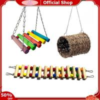 ราคา TEQIN toy new 3pcs Bird Toys Set Bird Cage Hammock Swing Colorful Wooden Swing Ladder Straw Weaving Nest For Parrot Cockatiels Bird (21193618836)