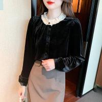 ราคา ใหม่สไตล์ฝรั่งเศสระดับไฮเอนด์ปักลูกไม้ยืนปกชุดในฤดูใบไม้ร่วงและฤดูหนาวปี2022อารมณ์หญิงผู้หญิงที่มีชื่อเสียงกำมะหยี่สีทองแขนยาวเสื้อบอททอม (16739562065)