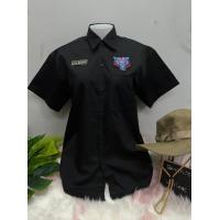 ราคา เสื้อเชิ้ตสีดำแขนสั่นคอปก ปักอาร์ สกรีนลาย เสื้อเชิ้ตสีดำแขนปักอาร์ม สกรีนลายงานใหม่ สไตล์วินเทจ (13266386990)