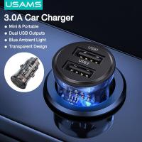 ราคา USAMS Mini ที่ชาร์จในรถ Dual USBพอร์ต Quick Car Charge 3 0A ที่ชาร์จแบตในรถ การออกแบบที่โปร่งใสด้วย Blue Ambient Light 12V 24V ชาร์จโทรศัพท์มือถือ (15126667945)