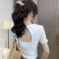 ราคา เสื้อยืดสีทึบโชว์หลังสำหรับผู้หญิงเสื้อโชว์สะดือทรงสั้นเสื้อแขนสั้นสำหรับหน้าร้อนโชว์ก้นดีไซน์โดดเด่น (19078787874)