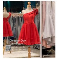 ราคา ชุดราตรีออกงาน ชุดราตรีสวยหรู ชุดออกงานแต่ง ชุดราตรีสั้น ชุดเดรสออกงาน ชุดแซกสีแดงไหล่เฉียงสวยๆ ผ้าไหมจีน BB047 (16907262148)