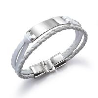 ราคา High Quality Stainless Steel Charm Stackable Layered Bracelet Leather Genuine Braided Black Bracelet for Mens Hand Jewelry (20360254467)