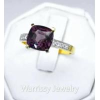 ราคา AIG certified purplespinel solidgold naturaldiamond unheated spine แหวนทองคำแท้18K พลอยสปิเนลดิบ เพชรธรรมชาติแท้ (20485297255)