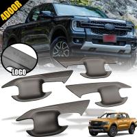ราคา เบ้ารองมือเปิดประตู เบ้าหลุมกันรอย ถาดรองมือเปิด รุ่น ฟอร์ด เรนเจอร์ FORD RANGER WILDTRAK SPORT XLT ปี 2022 2023 สีดำด้าน 4 ชิ้น 4 ประตู (15708012143)