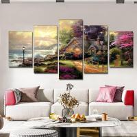 ราคา โปสเตอร์และภาพพิมพ์ติดผนัง5ชิ้นสำหรับบ้านผ้าใบวาดภาพถนนภาพสีน้ำมันลายต้นไม้ขนาดเล็ก0717 5F ติดผนัง (19739269296)