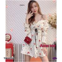 ราคา 11559 เดรสสั้น สายเดี่ยว ปาดไหล่ ลายเชอร์รี่สีแดง ชุดเที่ยว เสื้อผ้าแฟชั่น ซัมเมอร์ (16980355771)