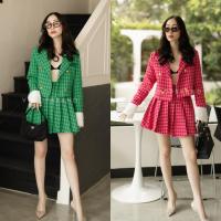ราคา เซตสูท 2 ชิ้น เสื้อสูทครอป กระโปรงพลีท ลายชิโนริ VSHOP (16649846979)