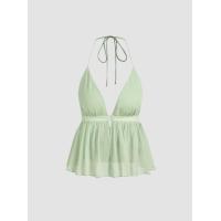 ราคา Cider Ruffle Hem V neck Halter Crop Top (20964902933)