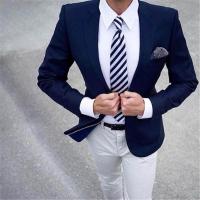 ราคา ชายชุดสูท เสื้อ กางเกง สไตล์สบายๆสไตล์ใหม่สีฟ้าและสีขาวเจ้าบ่าว Tuxedos Slim Fit Mens งานแต่งงานเหมาะกับเจ้าบ่าวเจ้าบ่าวM (15473927176)