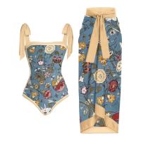 ราคา 2Pcs set Swimsuit Woman 2023 Women Vintage Colorblock Abstract Floral Print 1 Piece Swimwear 1 Piece Cover UP Two Piece Vintage Print Swimsuit Monokini (18636256083)