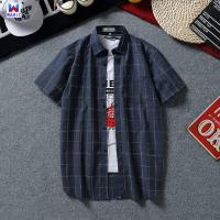 ราคา WAHID ฮ่องกงสไตล์ย้อนยุคชายเสื้อแขนสั้นเสื้อฤดูร้อนแฟชั่นเกาหลีเสื้อเชิ้ตแบรนด์เนม Harajuku BF สีดำเสื้อเชิ้ตลายสก๊อต Top (8197506670)