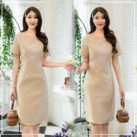 ราคา 2 สี เดรสผ้าไหมสังเคราะห์ปักลูกไม้มุก สวยเรียบหรู สีทอง ชมพูอ่อน M 3XL เดรสออกงาน เดรสไปงาน (17488468848)