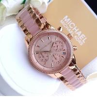 ราคา นาฬิกาพร้อมส่ง ของแท้ MICHAEL KORS Ritz Quartz Chronograph Rose Dial Rose Gold tone Pink Acetate Ladies Watch MK6307 (21316724059)