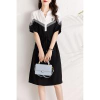 ราคา Adidas ชุดเดรสเสื้อคอวีสำหรับผู้หญิงเดรสแฟชั่นแขนสั้นยาวปานกลางลำลอง (20209110440)