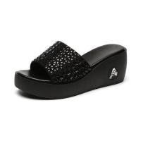 ราคา Rhinestones Women Shoes Wedges Sandals High Heels Flat Platform Summer Casual Beach Slippers Sandalias Mujer (20665122187)