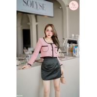 ราคา เซท 2 ชิ้น เสื้อแขนยาวคอตัดสี่เหลี่ยมกระดุมหน้าสีดำ (19509931036)