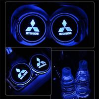 ราคา ไฟ LED ที่วางแก้วในรถยนต์ 2 ชิ้น เปลี่ยนสีได้ 7 สีแผ่นรองชาร์จ USB Luminescent Cup Pad ไฟ LED บรรยากาศภายในสำหรับ Mitsubishi RALLIART LANCER ASX OUTLANDER GALANT GRANDIS Colt Plus Zinger Triton (20055