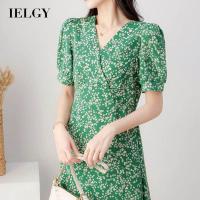 ราคา IELGY ชุดเดรสลายดอกไม้คอวีสีเขียวสำหรับผู้หญิงสีเขียวย้อนยุคอ่อนโยน (17019893991)