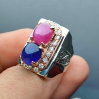 ราคา แหวนไพลิน พลอยทับทิม สองตา แหวนพลอยแท้ แหวนเงินแท้ 92 5 ล้อมเพชร ประดับด้วยพลอย 3 4 กะรัต เม็ด แหวนผู้ชาย เครื่องประดับผู้ชาย New (16465642411)