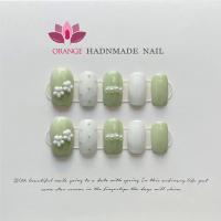 ราคา Handmade Green Press on Nail With 3D Flower Designed Medium Length Square Head Manicuree Wearable Full Cover Artificial Nail Art (20572722291)