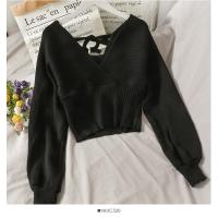 ราคา เสื้อผ้าถักรัดเอวแบบสั้นแขนยาวคอวีไขว้ออกแบบพิเศษสำหรับฤดูใบไม้ร่วงและฤดูหนาว2023เสื้อใส่แล้วดูผอมผูกเชือกโชว์หลังแฟชั่นสำหรับผู้หญิง (20583644857)