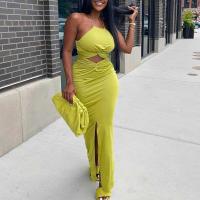 ราคา Halter Cut Out Solid Maxi Dress Casual Slim Slit Evening Party Club Dress (11645453849)