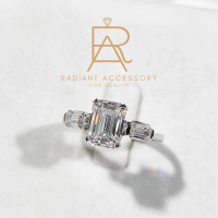 ราคา แหวนเงินแท้ ชุบทองคำขาว ฝังเพชร Moissanite Emerald cut 2 กะรัต (19918431880)