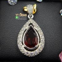 ราคา จี้โกเมน หยดน้ำ จี้เงินแท้ ชุบทองคำขาว พลอยโกเมนแท้ YTG 8711 (17439676537)