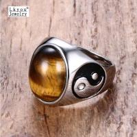 ราคา Lkyou Vintage Boyรูปไข่Tiger Eye Brownหินสัญลักษณ์หยินหยางแหวนเครื่องประดับ (1155896681)
