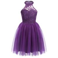 ราคา 6 14 Years Kids Girls Flower Dress Sleeveless Halterneck Floral Lace Tulle Mesh Princess Dress for Wedding Bridesmaid Party (11645214105)