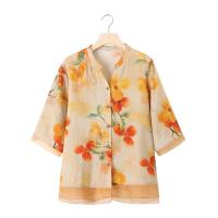 ราคา Plus Size Womens XL 4XL V neck 3 4 Sleeve Printed Summer Blouses Ladies Vintage Elegant Female Tops Fashion Button Up A line Blusas (19106942468)