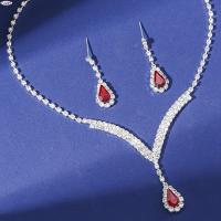 ราคา ชุดเครื่องประดับไรน์สโตนแวววาวของผู้หญิง Paleght สร้อยคอจี้คริสตัลสีแดงต่างหูสำหรับเจ้าสาวเครื่องประดับชุดสำหรับงานพรอมเพื่อนเจ้าสาว (19728012821)
