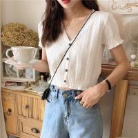 ราคา พร้อมส่งเสื้อครอปคอวีถักไหมพรม MN035 (16451814150)