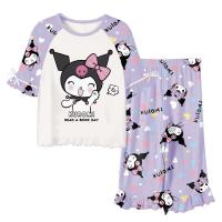 ราคา Sanrio Kuromi ชุดนอนสำหรับเด็กน่ารัก Cinnamoroll My Melody ผ้าฝ้ายการ์ตูนชุดนอนแขนสั้นกางเกงชุดสามชิ้น (19909513397)