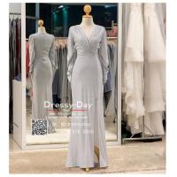 ราคา ชุดราตรีออกงาน ชุดออกงานแต่ง ชุดไปงานแต่ง พร้อมส่ง PFL111 GRY เทา เงิน แบบมีแขน ชุดไปงานแต่งงานกลางคืน ธีม gliter เรียบ หรู ดูแพง คนอ้วนใส่สวย (16904188456)