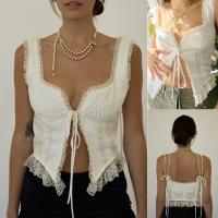 ราคา Modelhouses เสื้อกั๊กลูกไม้ลายดอกผู้หญิงเสื้อแขนกุดผูกโบว์เสื้อกล้ามวินเทจฤดูร้อน (18924393534)