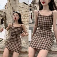 ราคา ส่งไว สต็อกไทย มินิเดรสสั้น ลายสก็อต สายเดี่ยว ผ้าสกูบ้า สีน้ำตาล (5170884385)