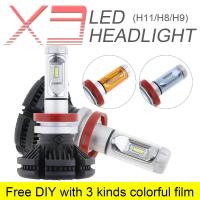 ราคา 2ชิ้น H8 H9 H11 X3 50วัตต์6000LM 3000พัน6500พัน8000พัน LED ชุดไฟหน้ารถรถยนต์ไฟตัดหมอก Hi หรือ Lo หลอดไฟที่มี3สีฟิล์ม (15130103045)